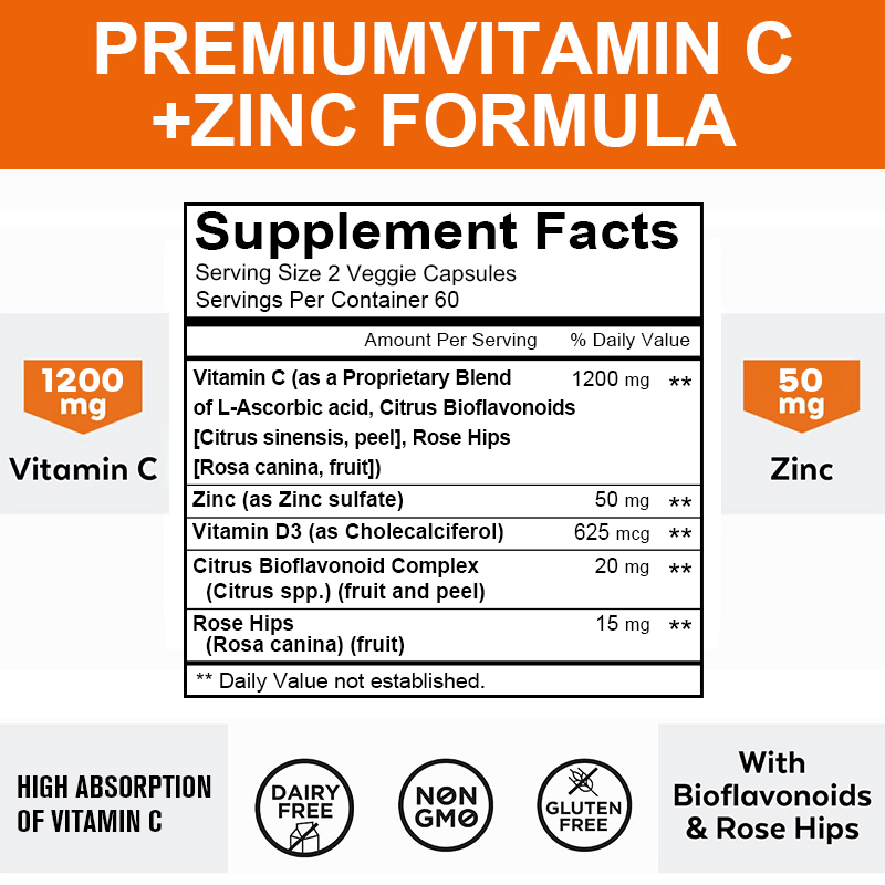 Zinc Supplement 50Mg - แคปซูลวิตามินซี 1200 มก. - พร้อมซิงค์ -